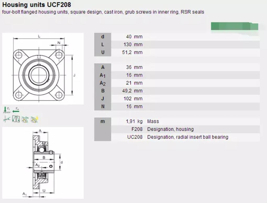 f208 bearing housing information