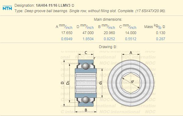 1AH04-11/16LLM Bearing Size 